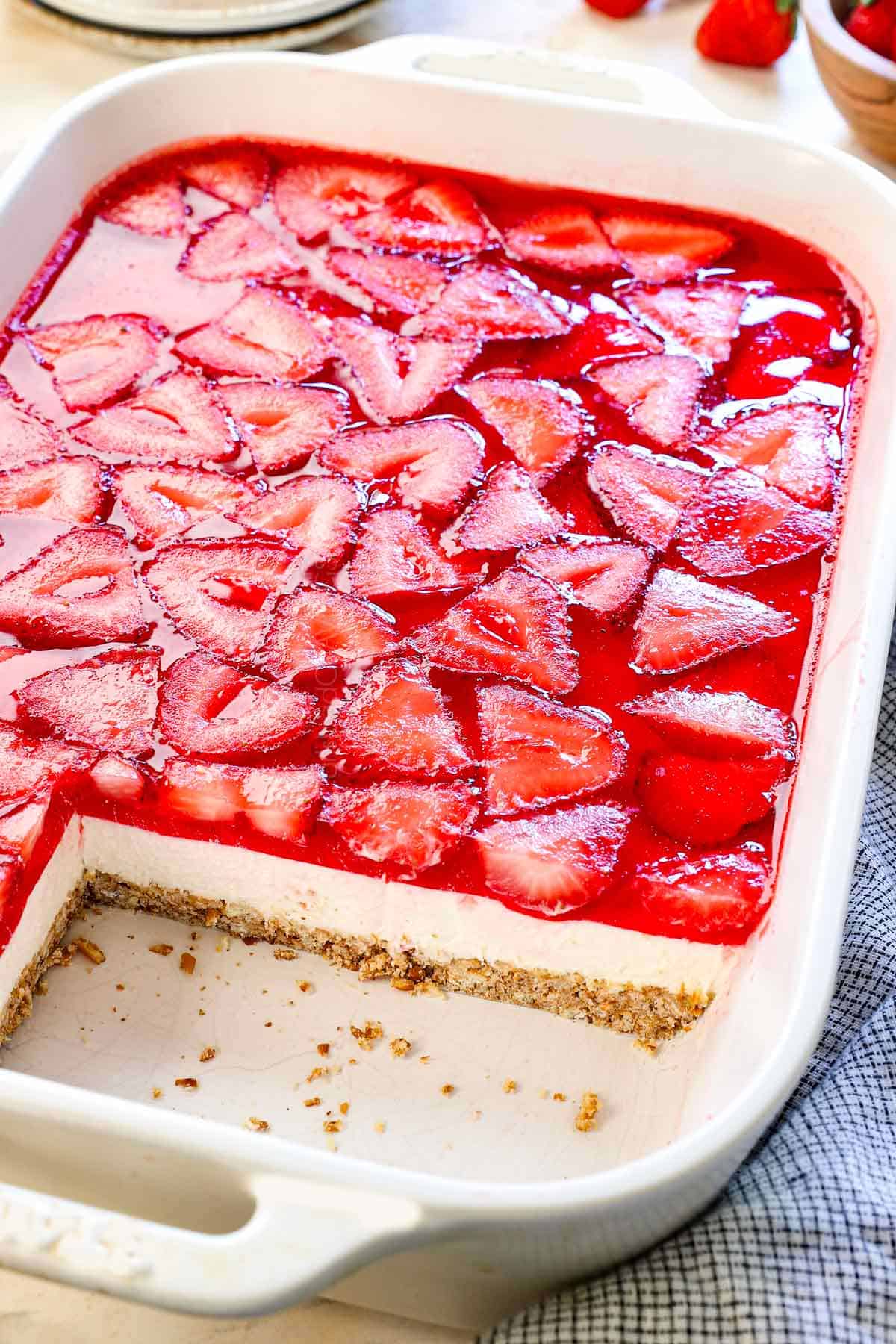 strawberry jello pretzel salad beautifully set