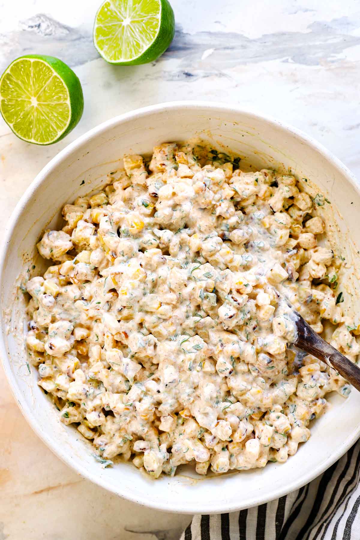 top view of the street corn for Street corn Chicken Rice Bowl