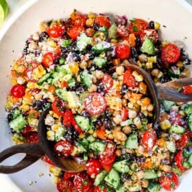 showing how to make dense bean salad by chilling until ready to serve