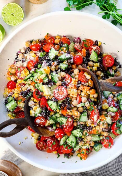 showing how to make dense bean salad by chilling until ready to serve