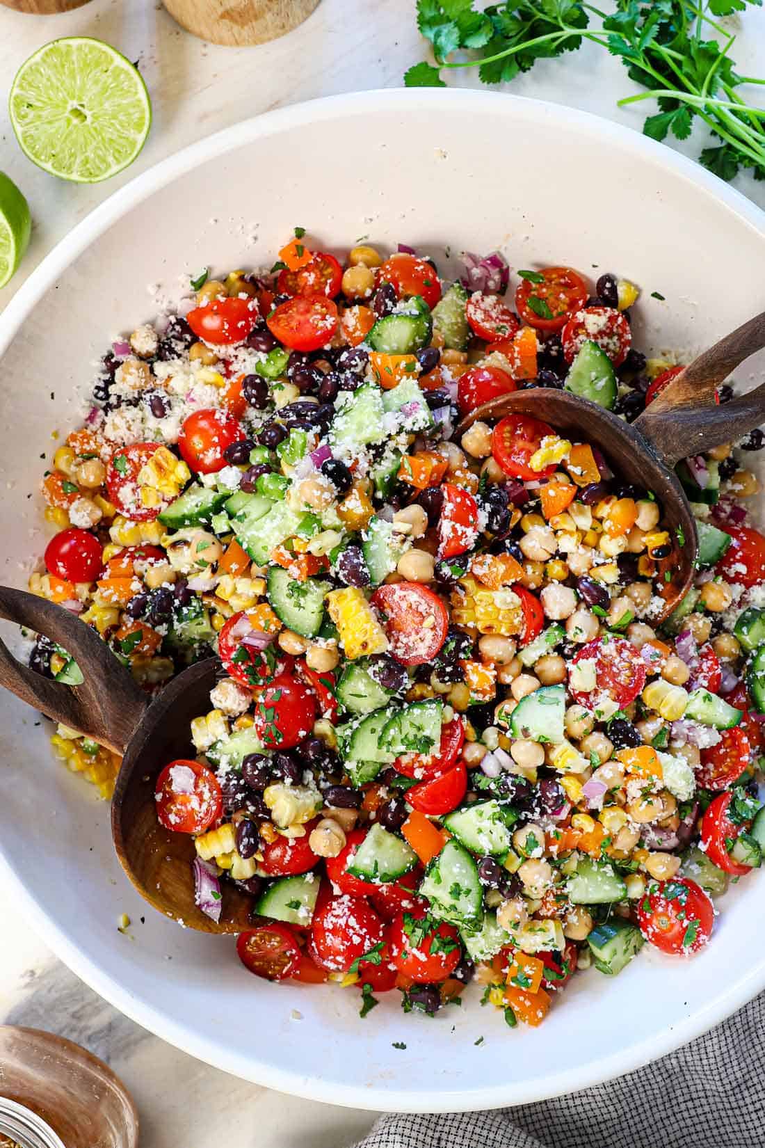 showing how to make dense bean salad by chilling until ready to serve
