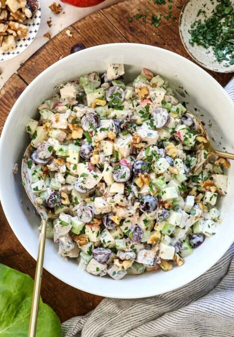 top view of American Waldorf salad in a bowl